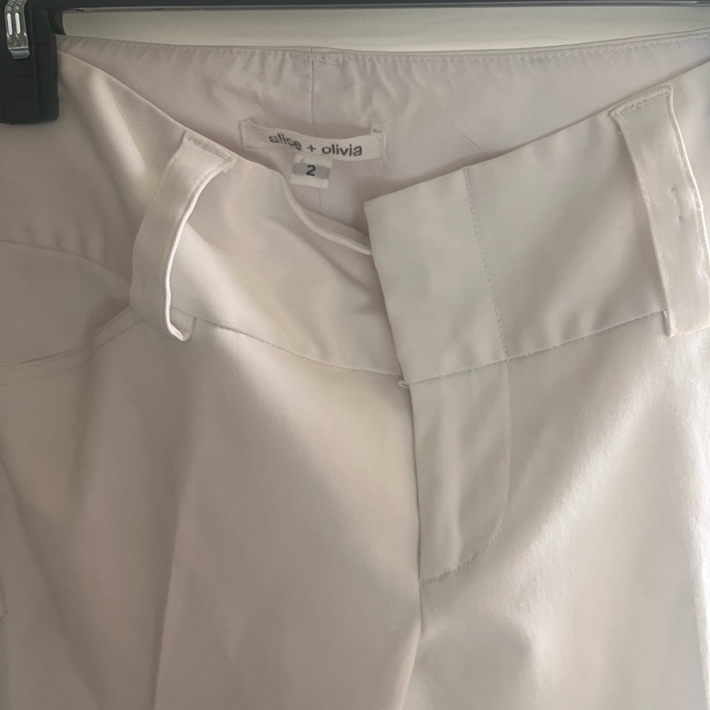 Alice + Olivia White High-Waist Trousers